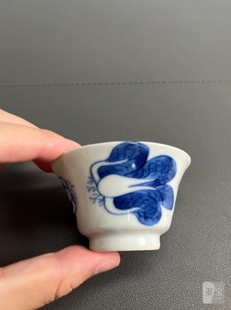清宣统  青花白菜图诗文杯（一对） - 图5